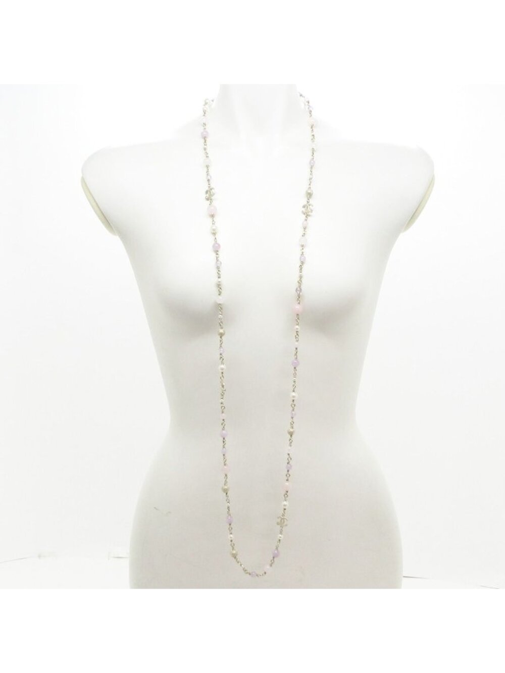 Chanel Necklace Gold Light Purple Multi Long CC Logo - Picture 2 of 7